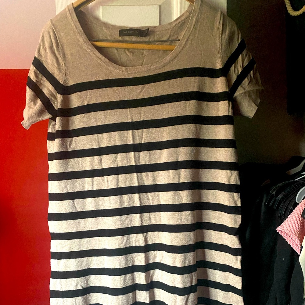 Black & Tan Striped Short-Sleeve Sweater Dress